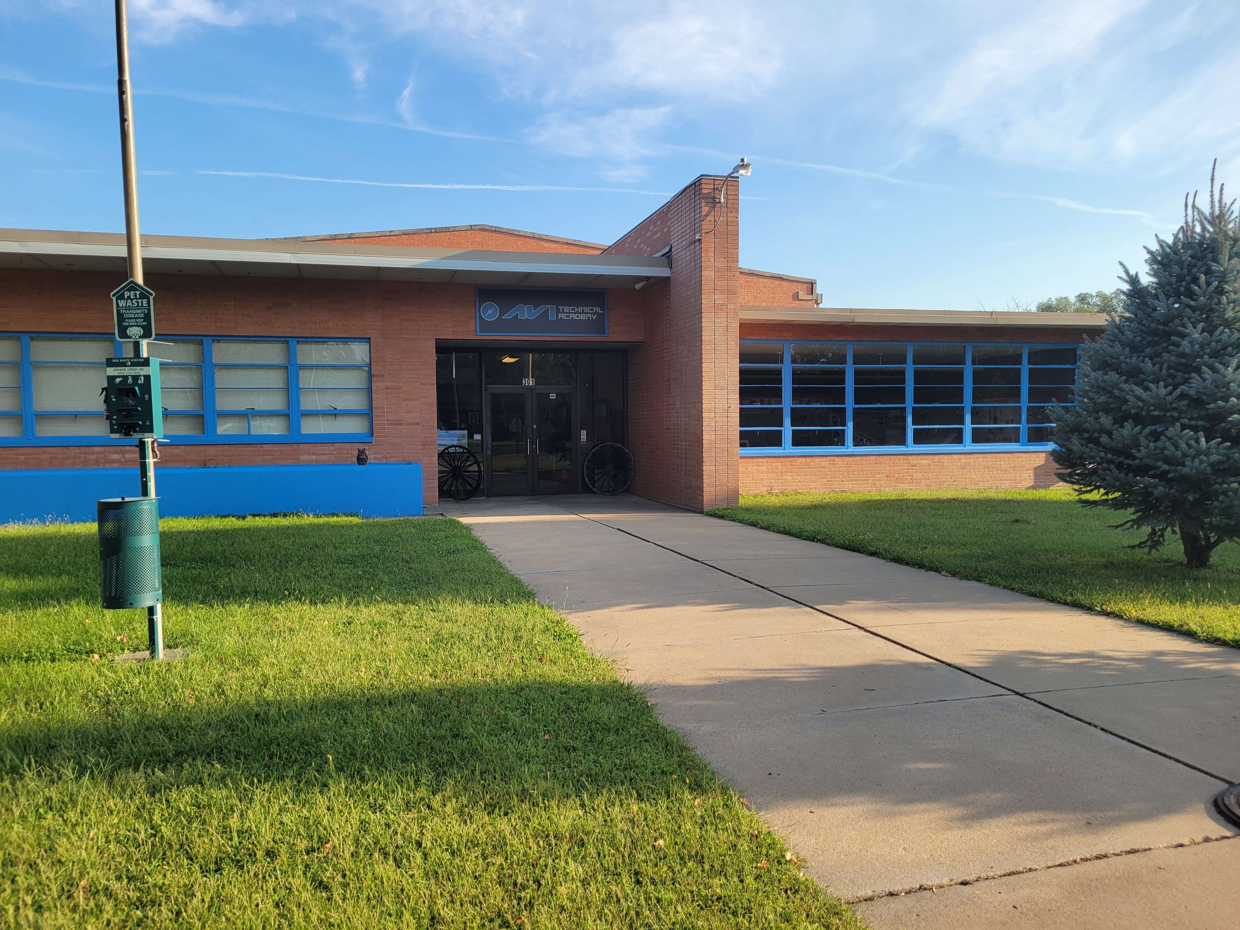 Front entrance to the AVI Technical Academy. Photo by Jacob Brown