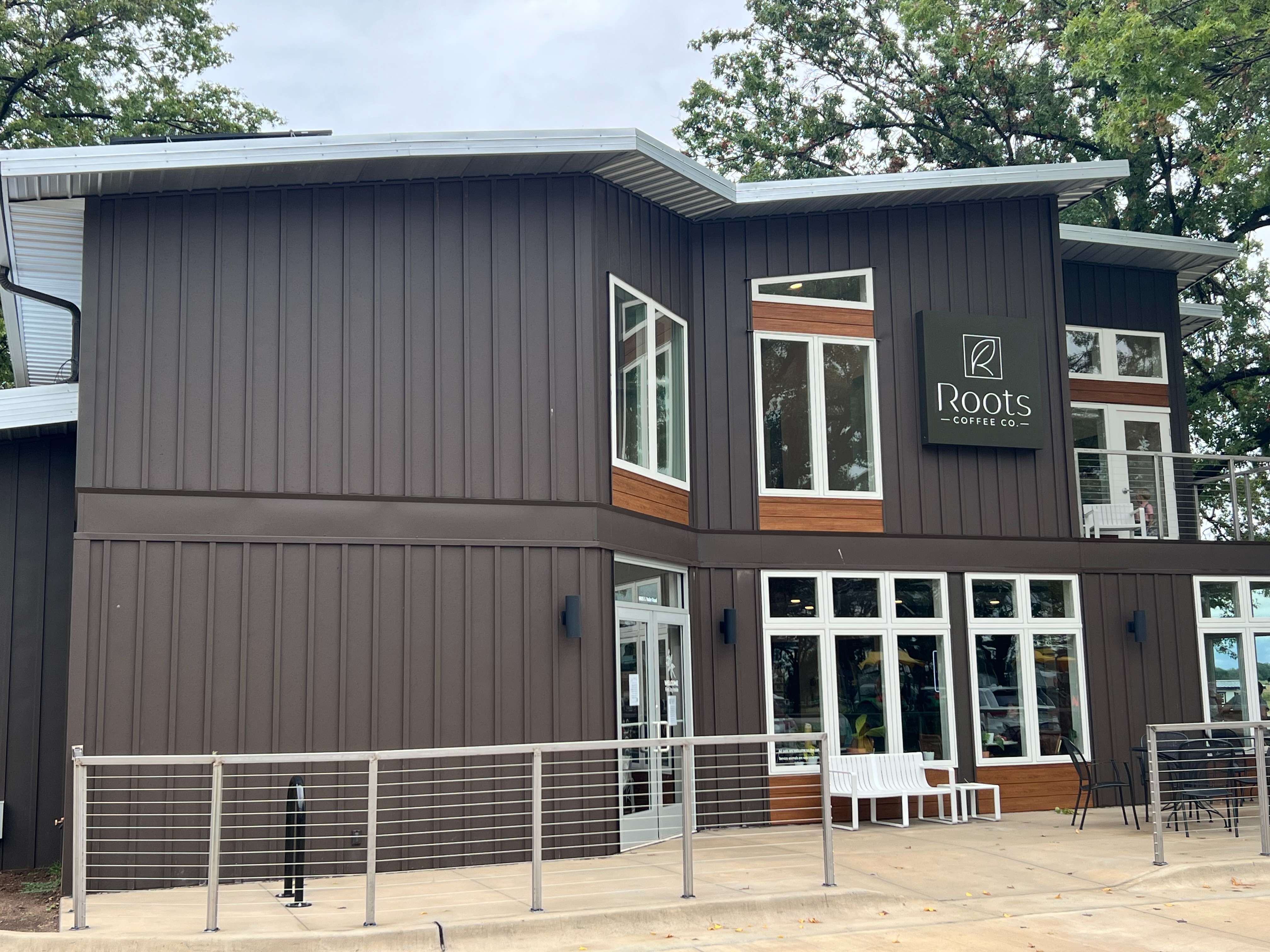 The exterior of Roots Coffee Co., located at 9805 S. Yoder Rd. in Yoder, Kan. The coffee shop opened on Sept. 2, 2025 and is open Monday through Saturday each week. (Hutch Post Photo/Sean Boston).