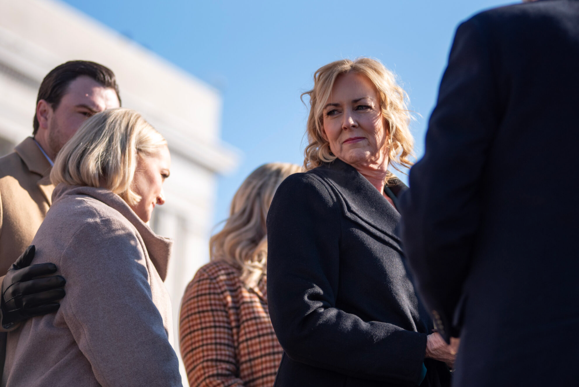 Missouri's First Lady Claudia Kehoe looks out at the crowd assembled Jan. 13 for her husband's inauguration as governor (Annelise Hanshaw/Missouri Independent).