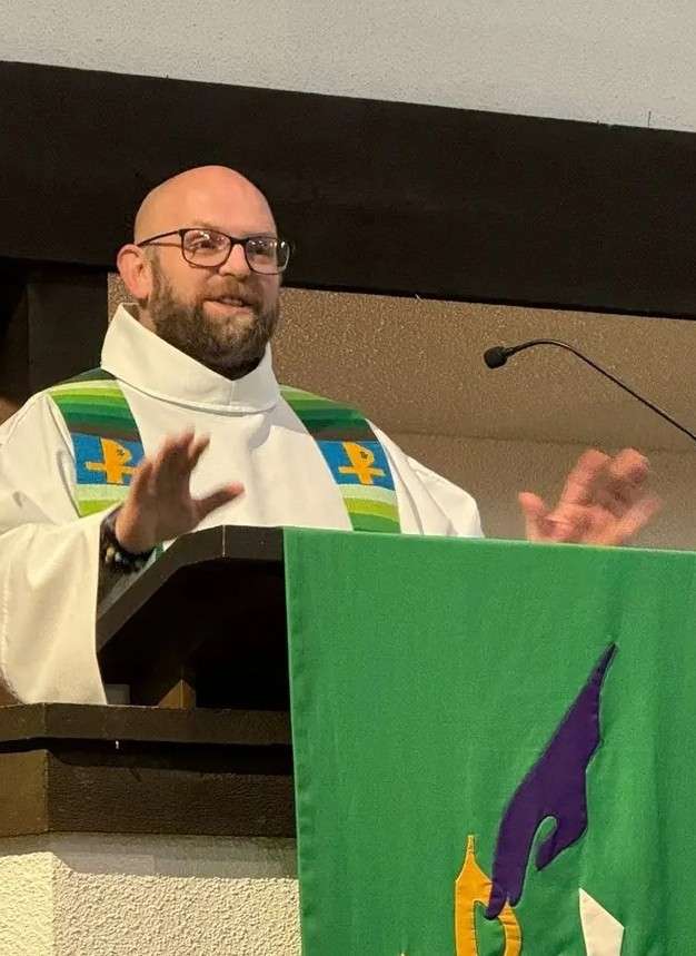 The Rev. Ben Houchen preaches his first sermon as the new pastor at First Presbyterian Church on Sept. 14. Courtesy photo