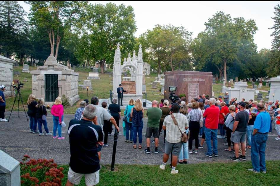 People gather and listen to stories at Mt. Mora Cemetery during Voices of the Past/ Photo courtesy of Mt. Mora Cemetery Facebook