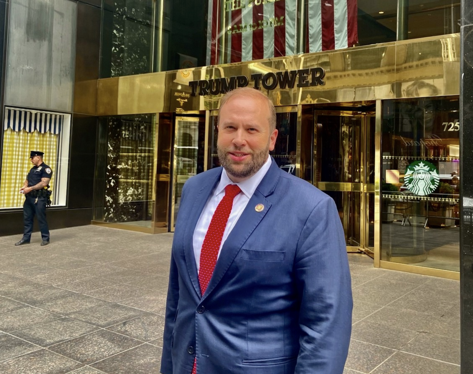 U.S. Rep. Jason Smith, R-Salem, in May 2021 outside Trump Tower in New York after visiting with former President Donald Trump about Missouri issues. (Photo from Jason Smith Twitter account)