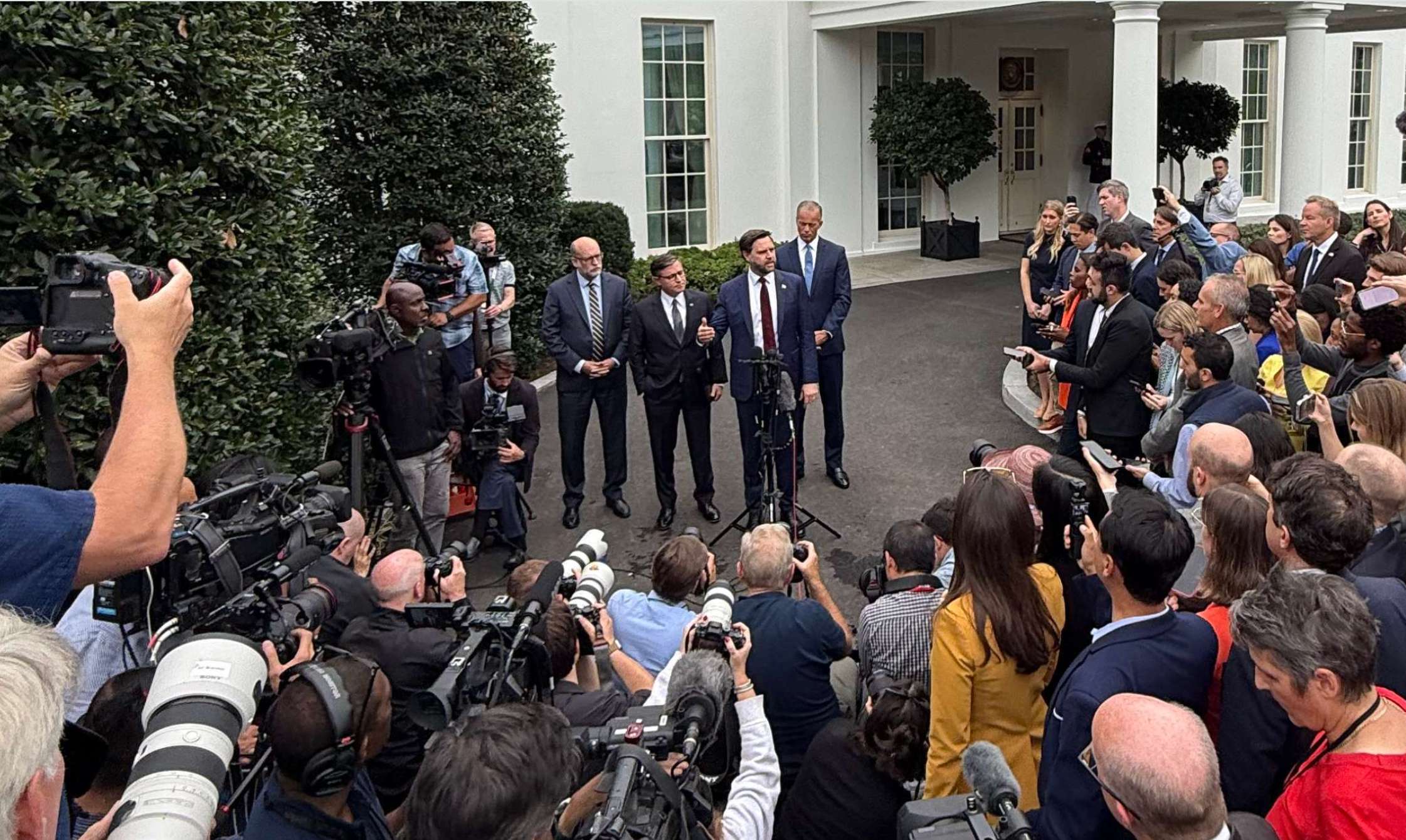 Vice President JD Vance and other GOP leaders spoke to reporters after the unsuccessful meeting on Monday-photo by Margo Martin, Special Assistant to the President