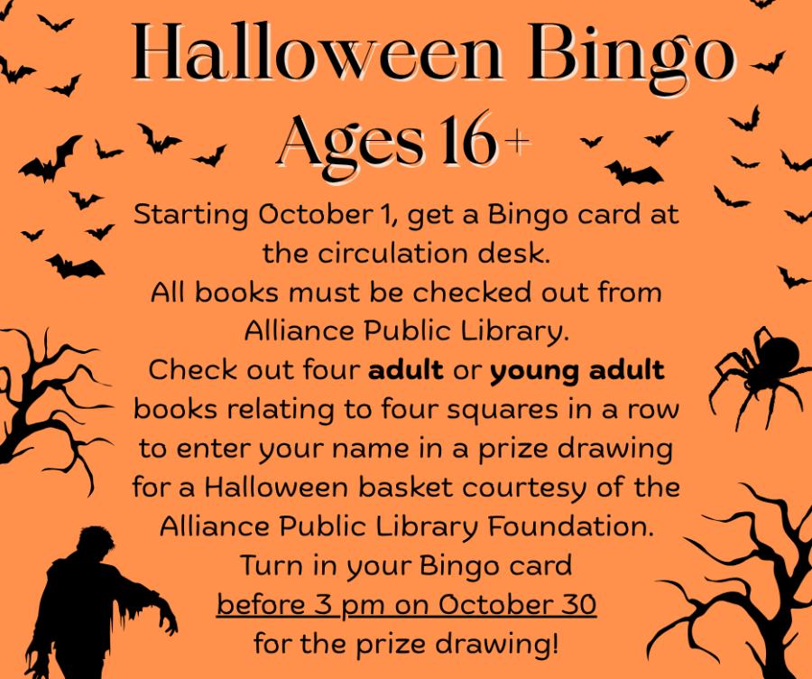 Halloween Bingo 16-years-old and up (courtesy Alliance Public Library)
