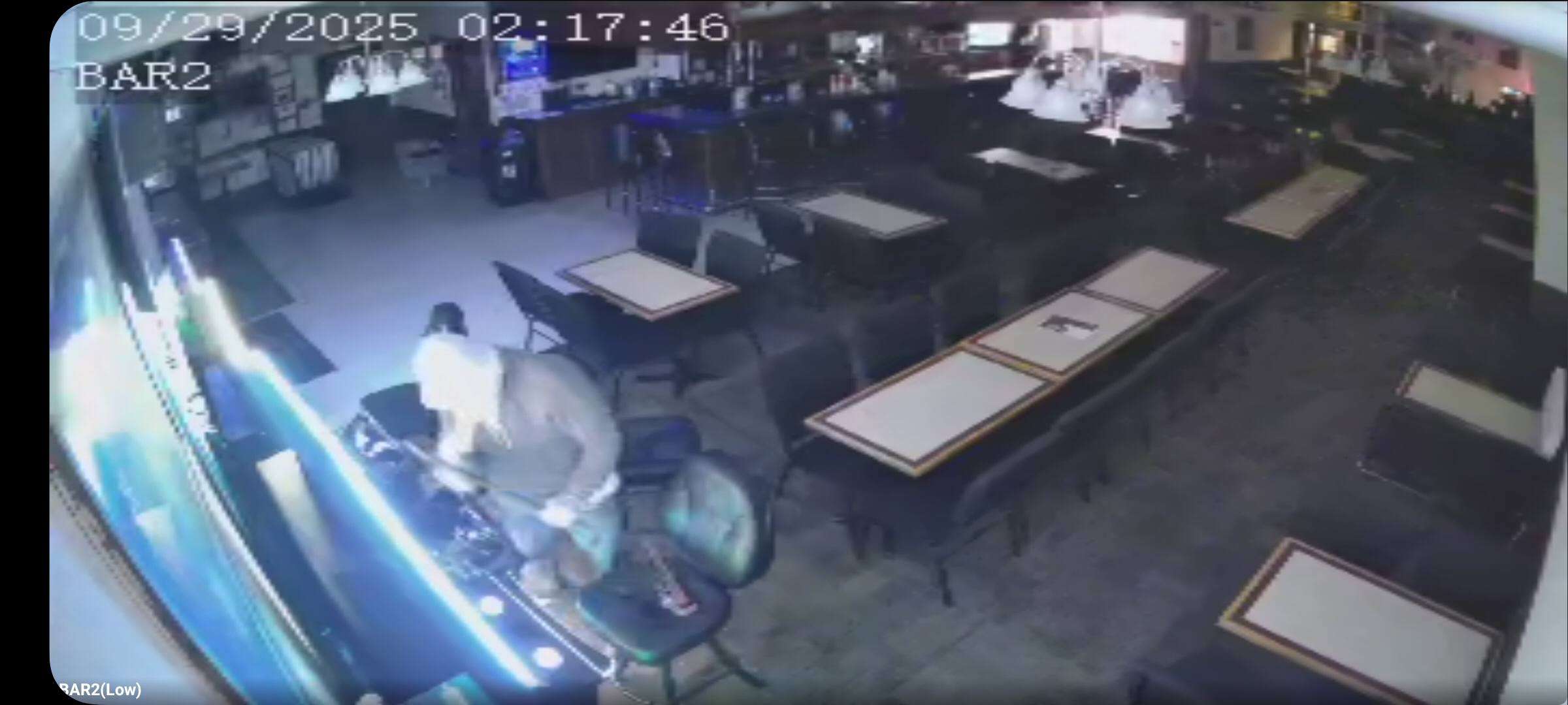 Surveillance footage of male suspect at VFW Post 1432 on approximately 2:17 am on Monday, September 29