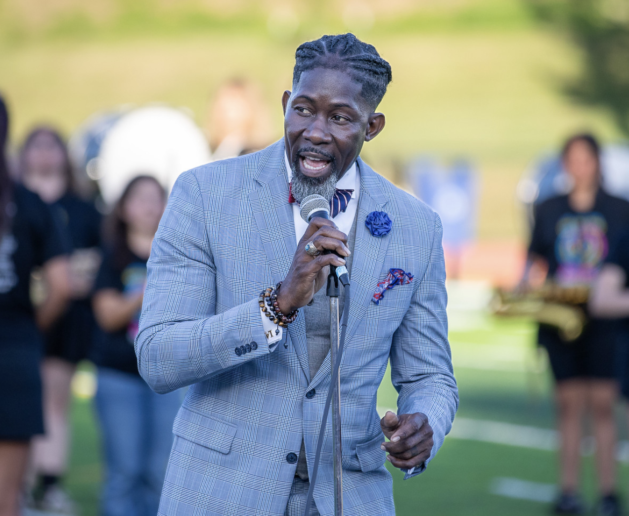 Des Moines Public Schools Superintendent Dr. Ian Roberts made remarks at the ribbon cutting ceremony for Lincoln High School’s new athletic complex Aug. 21, 2025 in Des Moines. (Photo courtesy of Des Moines Public Schools)