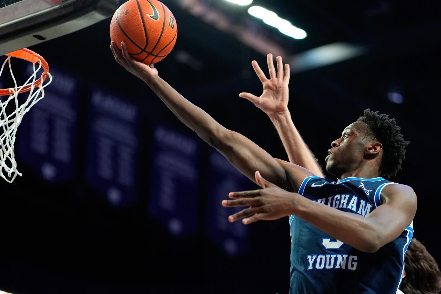 BYU forward AJ Dybantsa shoots during the first half of an NCAA college basketball game against Kansas State, Saturday, Jan. 3, 2026, in Manhattan, Kan. (AP Photo/Charlie Riedel)