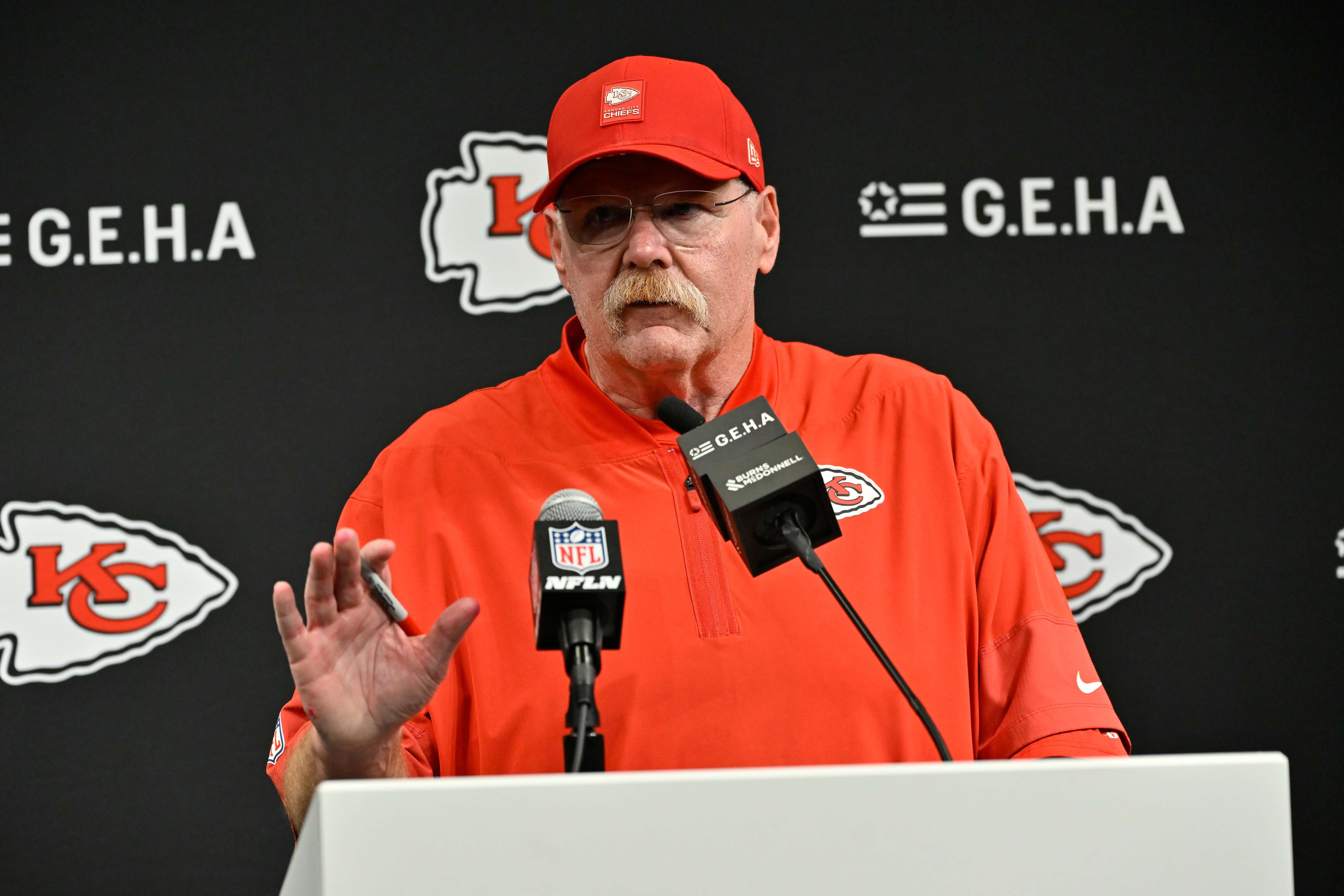 Kansas City Chiefs head coach Andy Reid speaks during a news conference following an NFL football game against the Las Vegas Raiders Sunday, Jan. 4, 2026, in Las Vegas. (AP Photo/David Becker)