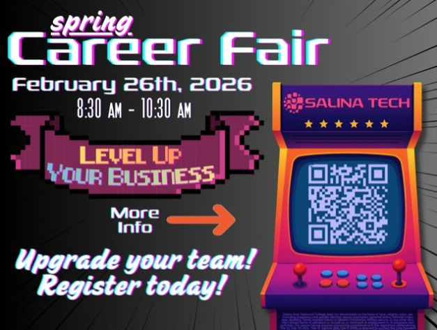 On February 26th, 2026 Salina Area Technical College (2562 Centennial Road) will be hosting a Career Fair from 8:30 am - 10:30 am, with Mock Interviews following from 11:30 am - 2:30 pm. Flyer by Salina Area Technical College