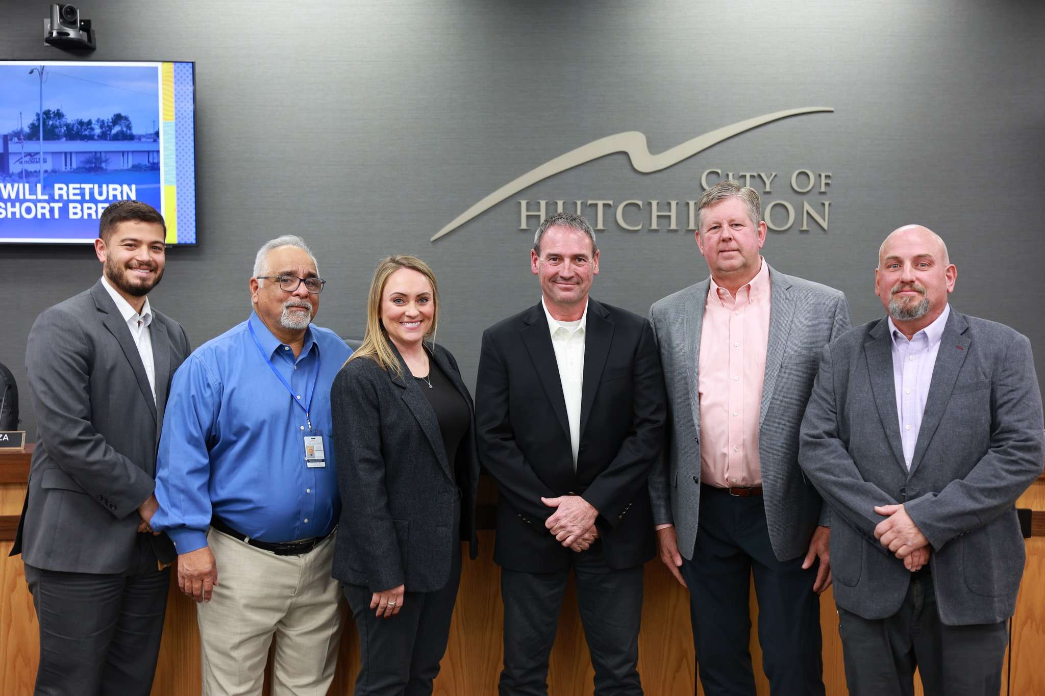 City Manager Enrico Villegas, Councilmember Steve Garza, Councilmember Stacy Goss, Mayor Scott Meggers, Vice Mayor Greg Fast, Councilmember Darrin Truan (Photo courtesy City of Hutchinson)