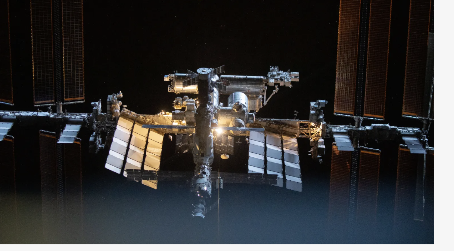 The International Space Station is pictured from the SpaceX Dragon crew spacecraft during a fly around of the orbiting lab that took place following its undocking from the Harmony module’s space-facing port on Nov. 8, 2021. ESA / NASA / T. Pesquet