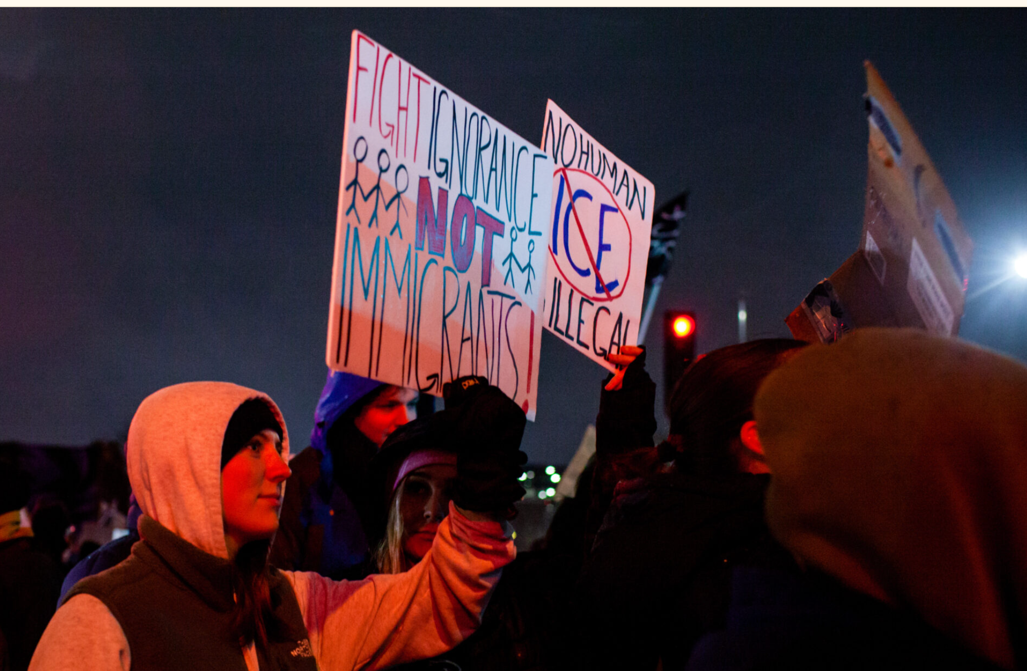 Over a thousand people march along Lake Street Thursday, Jan. 8, 2026 to protest the ICE killing of Renee Good, 37, in south Minneapolis, Minnesota the previous day. (Photo by Nicole Neri/Minnesota Reformer)