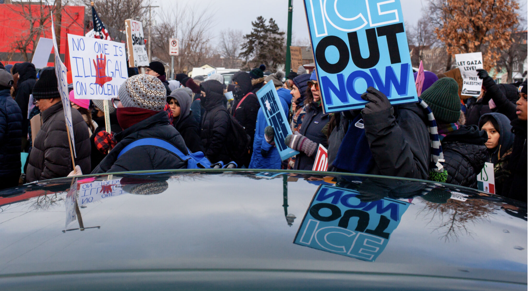  Thousands of people march Saturday, Jan. 10, 2026 from Powderhorn Park to the site where an ICE agent shot and killed Renee Good, protesting the killing and also the drastic surge in ICE agents deployed to the state in recent weeks. (Photo by Nicole Neri/Minnesota Reformer)