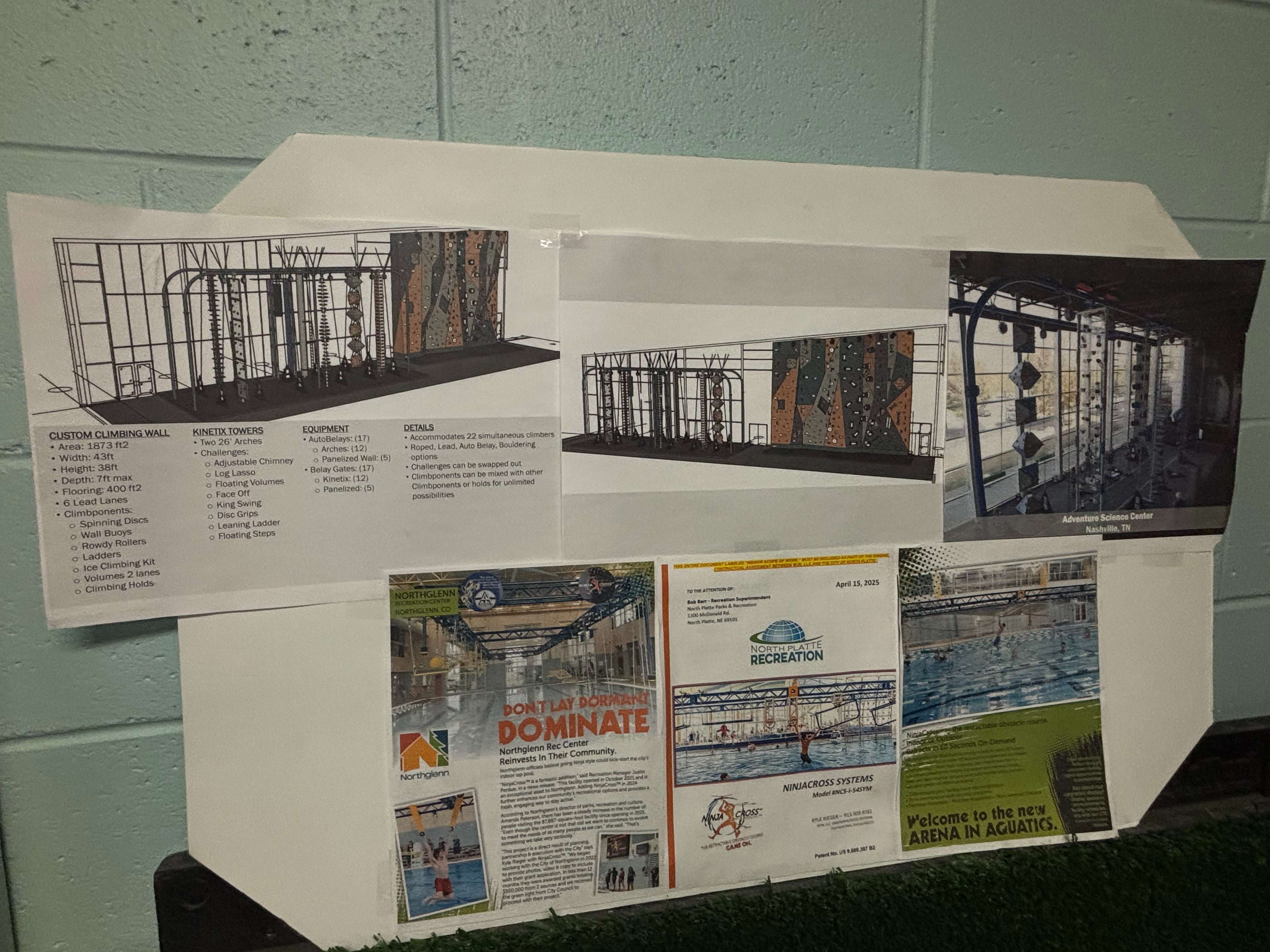 Plans for the new rock wall and ninja course for the North Platte Rec Center. (Allison Peck | North Platte Post)