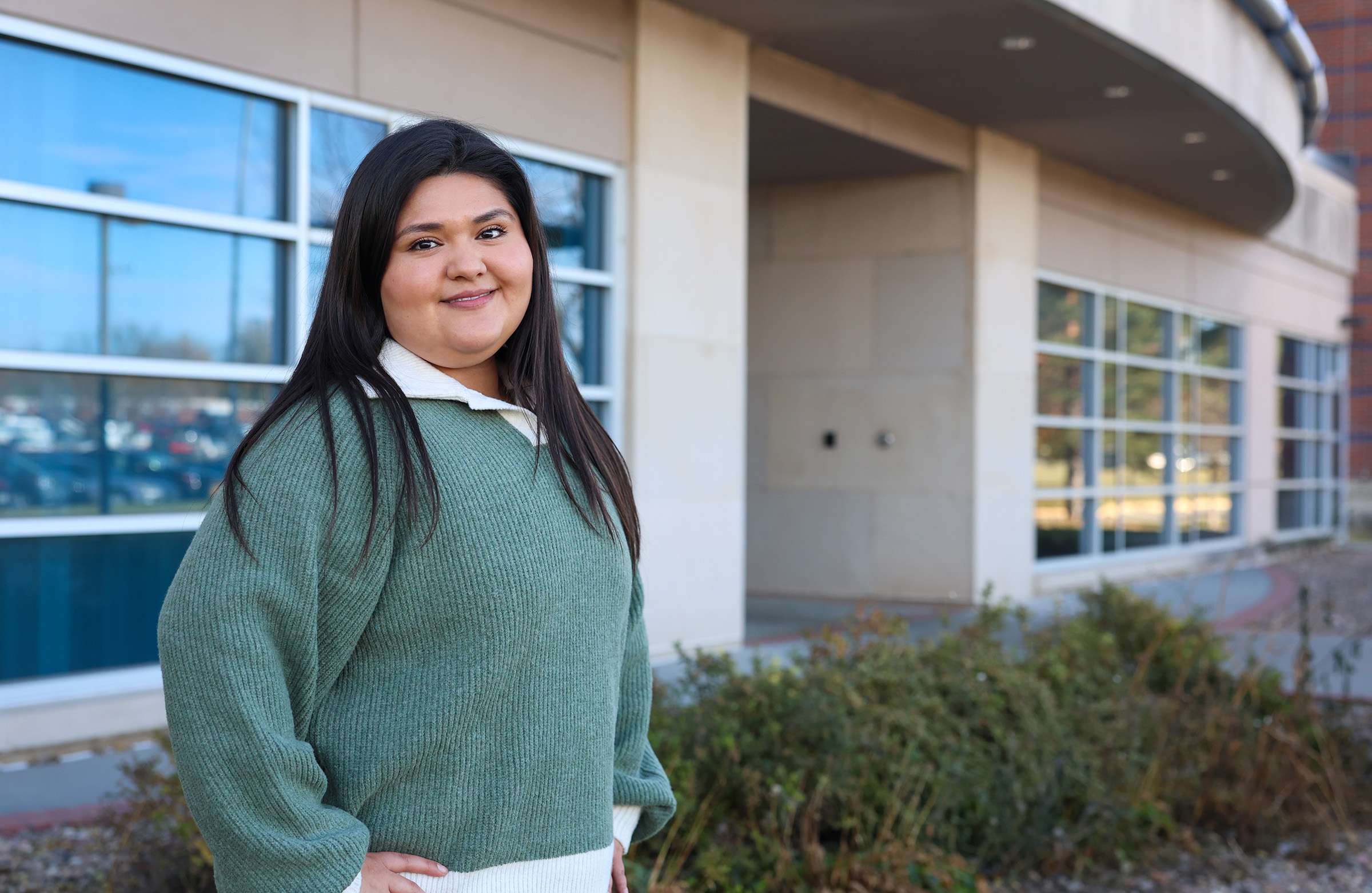 Anahi Ceballos earned an associate degree from Central Community College before transferring to the University of Nebraska at Kearney, where she’s studying elementary education with an English as a second language endorsement. A new 2+2 guided pathway program makes it easier for students to start at CCC, then finish their teaching degree at UNK. (Photo by Erika Pritchard, UNK Communications)