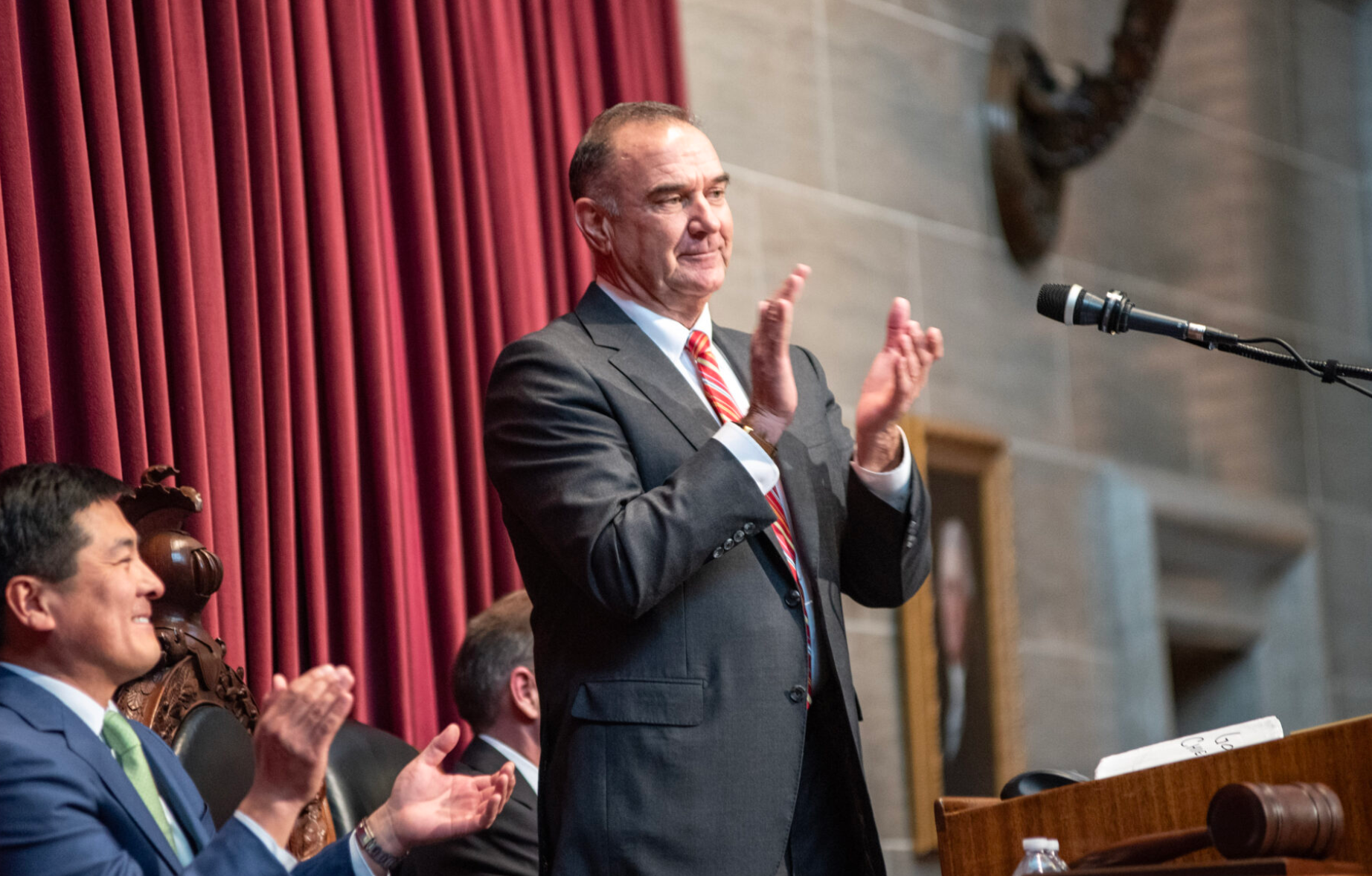 Gov. Mike Kehoe during his 2025 State of the State address (Annelise Hanshaw/Missouri Independent).