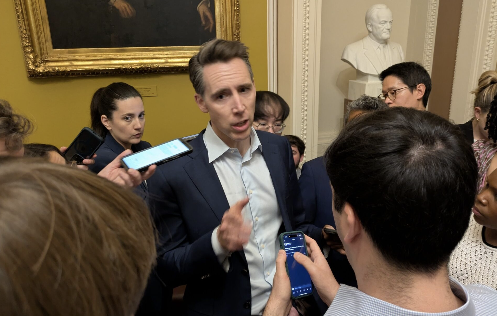  U.S. Sen. Josh Hawley, R-Mo., talks to reporters at the U.S. Capitol on June 28, 2025 (Ashley Murray/States Newsroom).