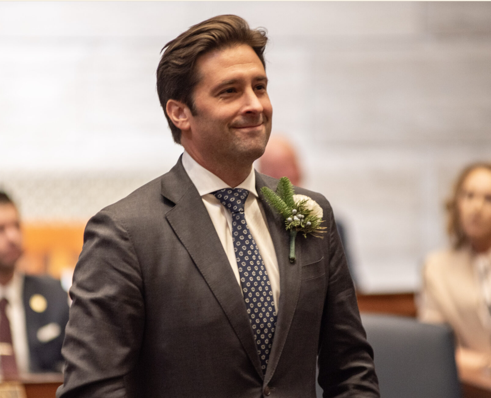 State Sen. David Gregory, R-Chesterfield, is introduced to the Missouri Senate on the first day of the 2025 legislative session (Annelise Hanshaw/Missouri Independent).
