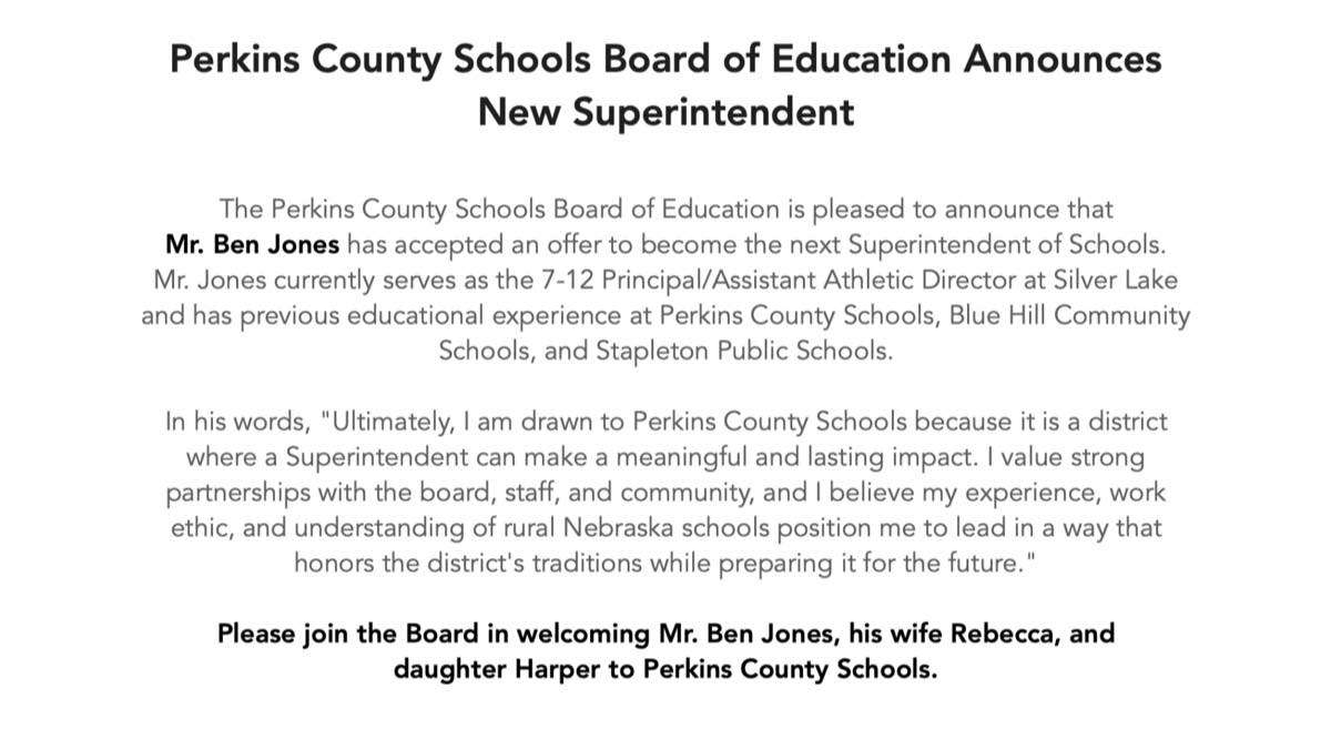 Release posted to Perkins County Schools Social Media.&nbsp;