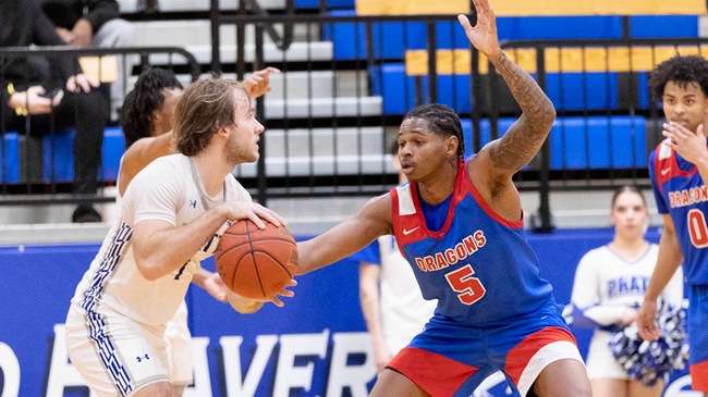 Anthony Alston and the Blue Dragon men's basketball team meet Fort Hays Tech Northwest in a key KJCCC battle at 4 p.m. Saturday at the Sports Arena (Sydney Holzrichter/Blue Dragon Sports Information)