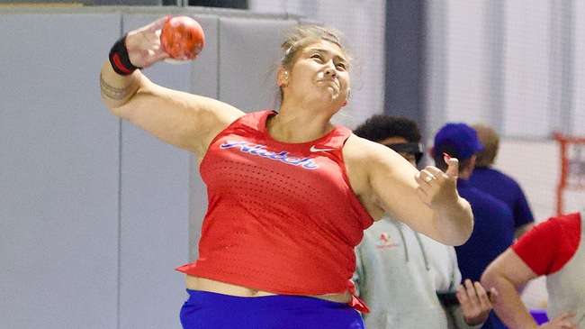 Freshman Xylavene Beale was one of four Blue Dragon athletes to break indoor school records, breaking the mark in the shot put on Friday at the Washburn Rust Buster Classic in Topeka. (Sydney Holzrichter/Blue Dragon Sports Information).