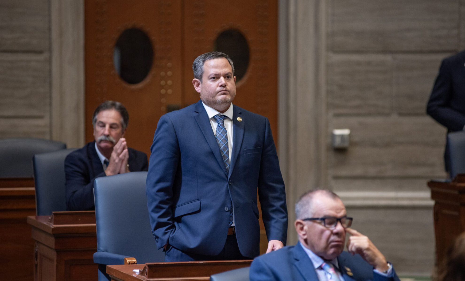  State Sen. Brad Hudson, pictured speaking during special session Sept. 12, 2025, is proposing an expansion to the MOScholars program that would “significantly increase the amount of funding needed for the program," according to the bill's fiscal note. His bill is the first to be heard at the committee level proposing changes to MOScholars (Annelise Hanshaw/Missouri Independent).