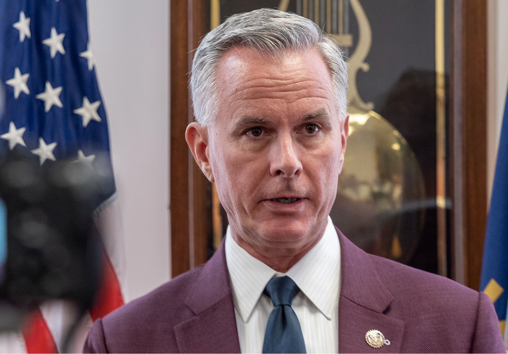 KBI Director Tony Mattivi appears at a press conference on Oct. 1, 2025, in Topeka, Kansas. He spoke to a legislative committee in January 2026, encouraging lawmakers to advance a bill that requires all school employees to submit to fingerprint-based background checks. (Photo by Sherman Smith/Kansas Reflector)