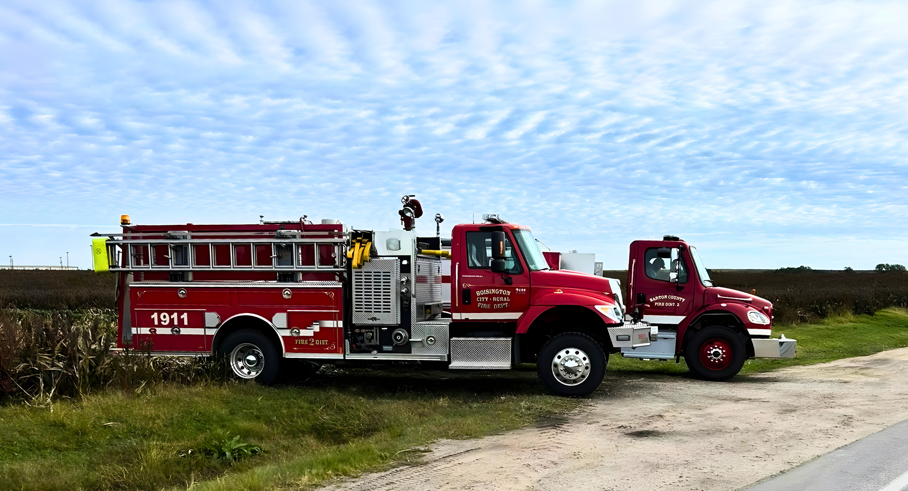 Fire District No. 2 fire trucks pictured in service within Barton County. (photo courtesy of the Barton County Fire District No. 2 Facebook page)