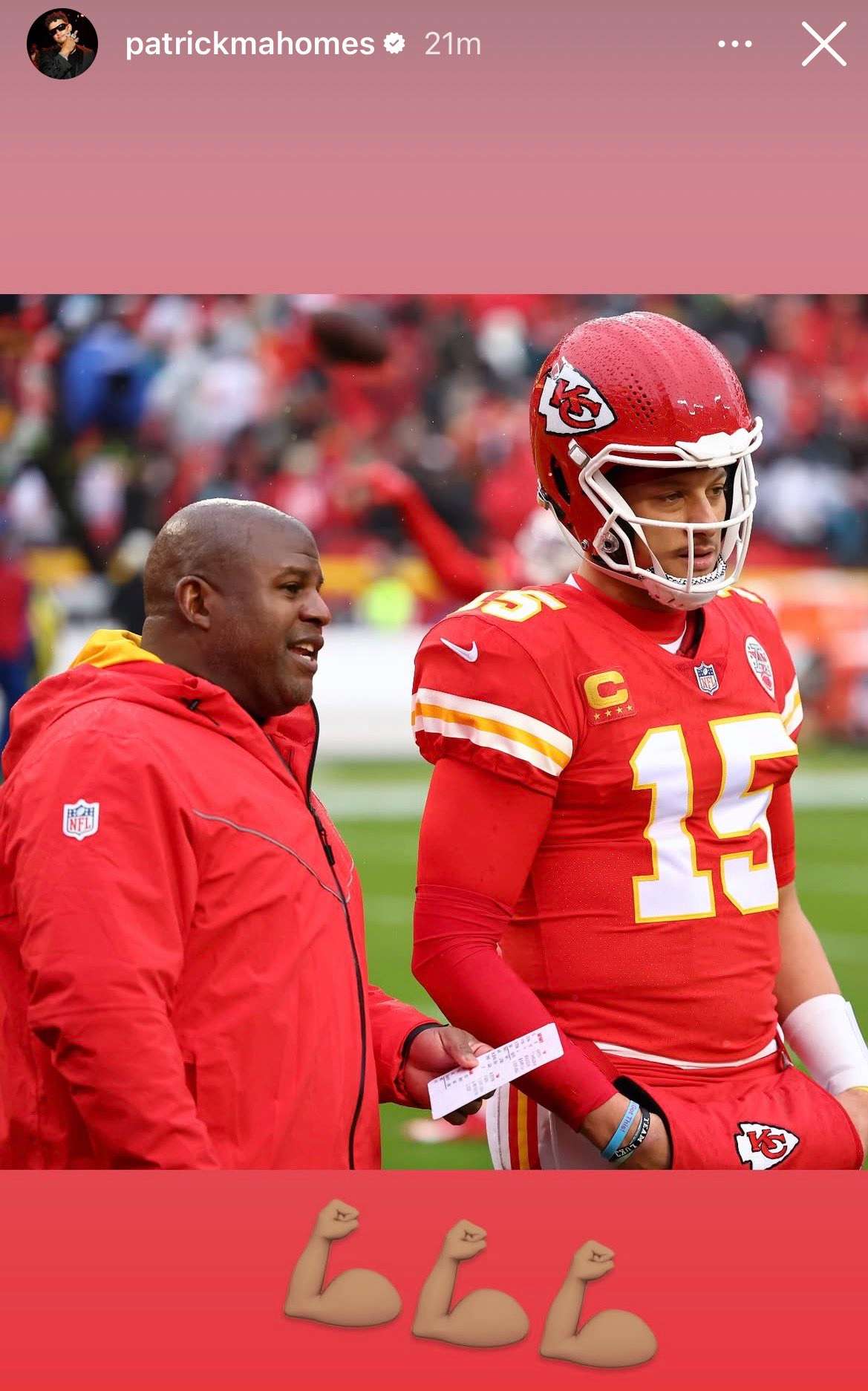 Kansas City Chiefs quarterback Patrick Mahomes took to Instagram to celebrate the hiring of Offensive Coordinator Eric Bieniemy. Bieniemy was the OC in Mahomes first year as a starter for the Chiefs/ Photo courtesy of Patrick Mahomes Instagram story
