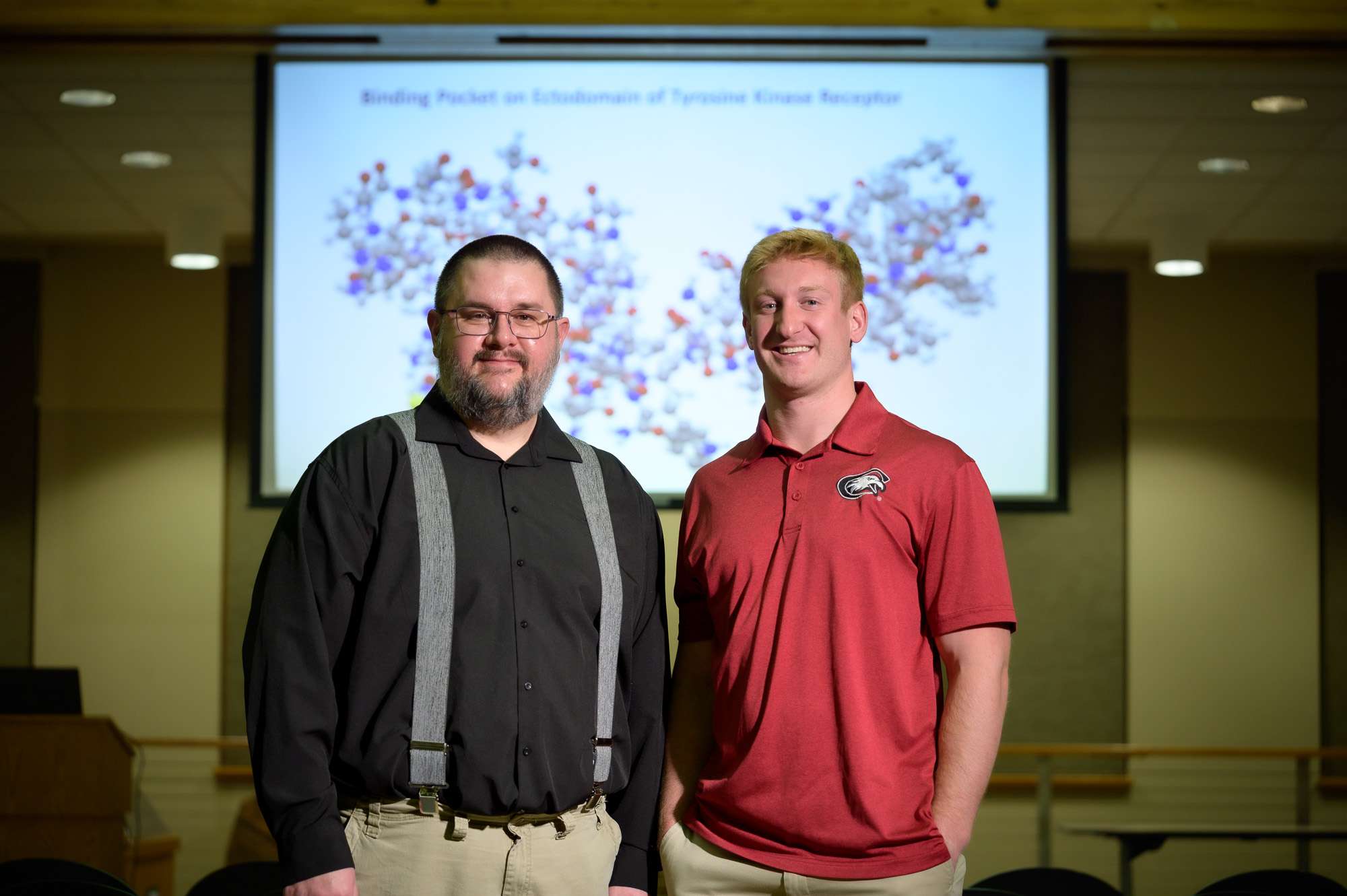 Dr. Clint Evrard and Sutton Pohlman, Graves Lecture Series "Type II Diabetes and its Effect on Insulin Receptors." November 2025. (Photo by Daniel Binkard/Chadron State College)