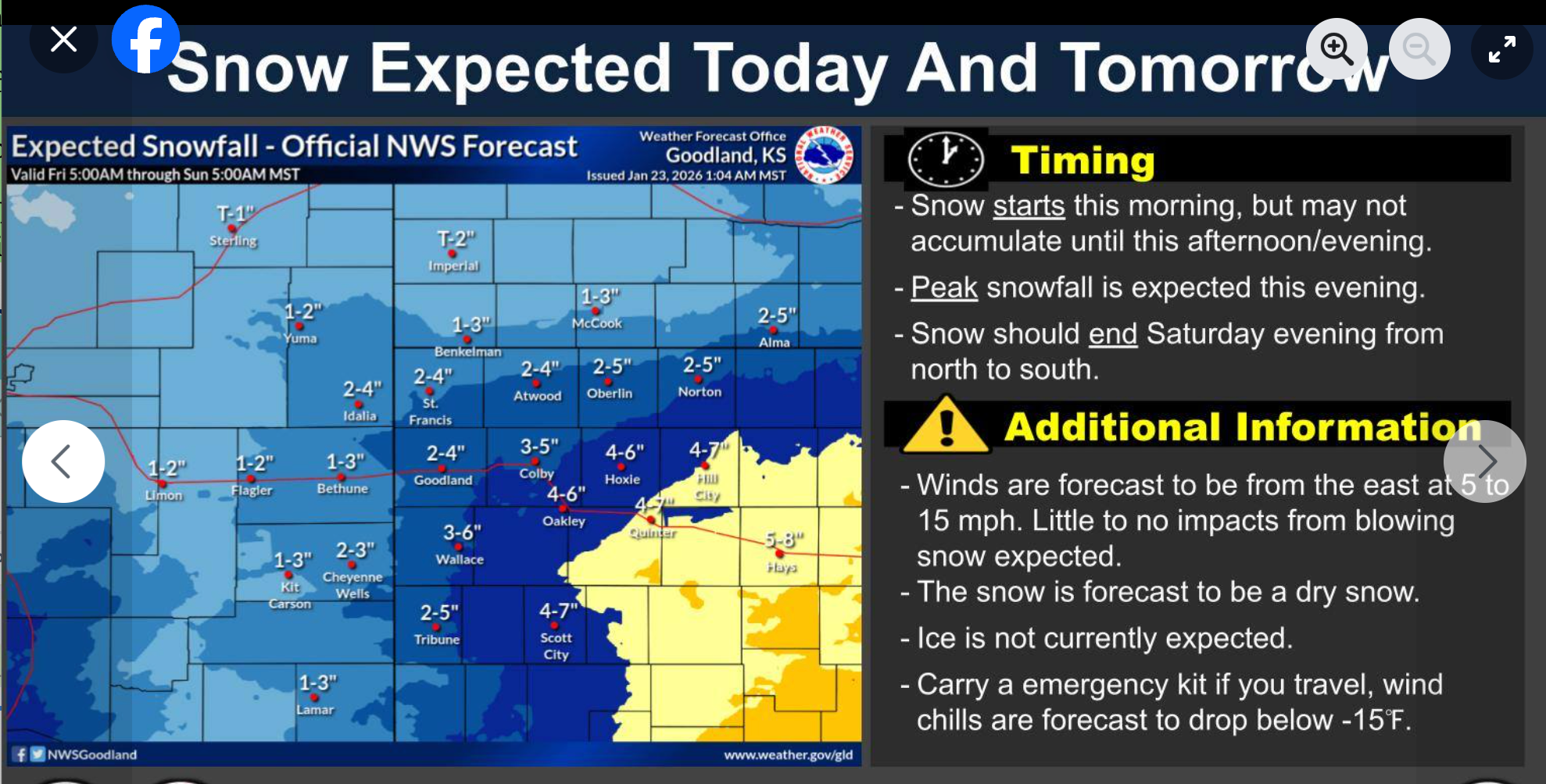 Expected snowfall for northwest Kansas, National Weather Service, Goodland