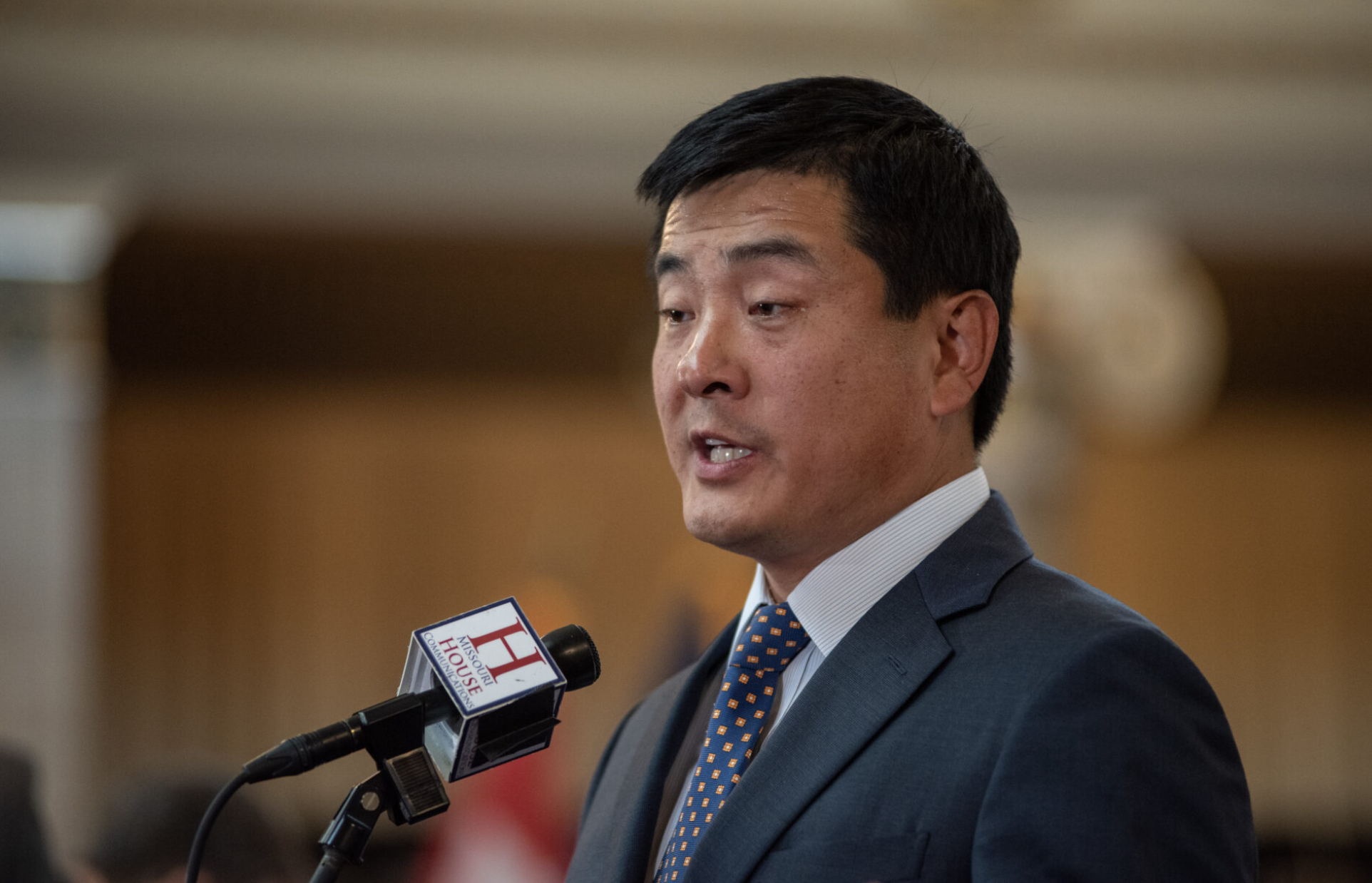  House Speaker Jon Patterson, a Lee’s Summit Republican, speaks at a press conference at the end of special session on June 11, 2025 (Annelise Hanshaw/Missouri Independent).