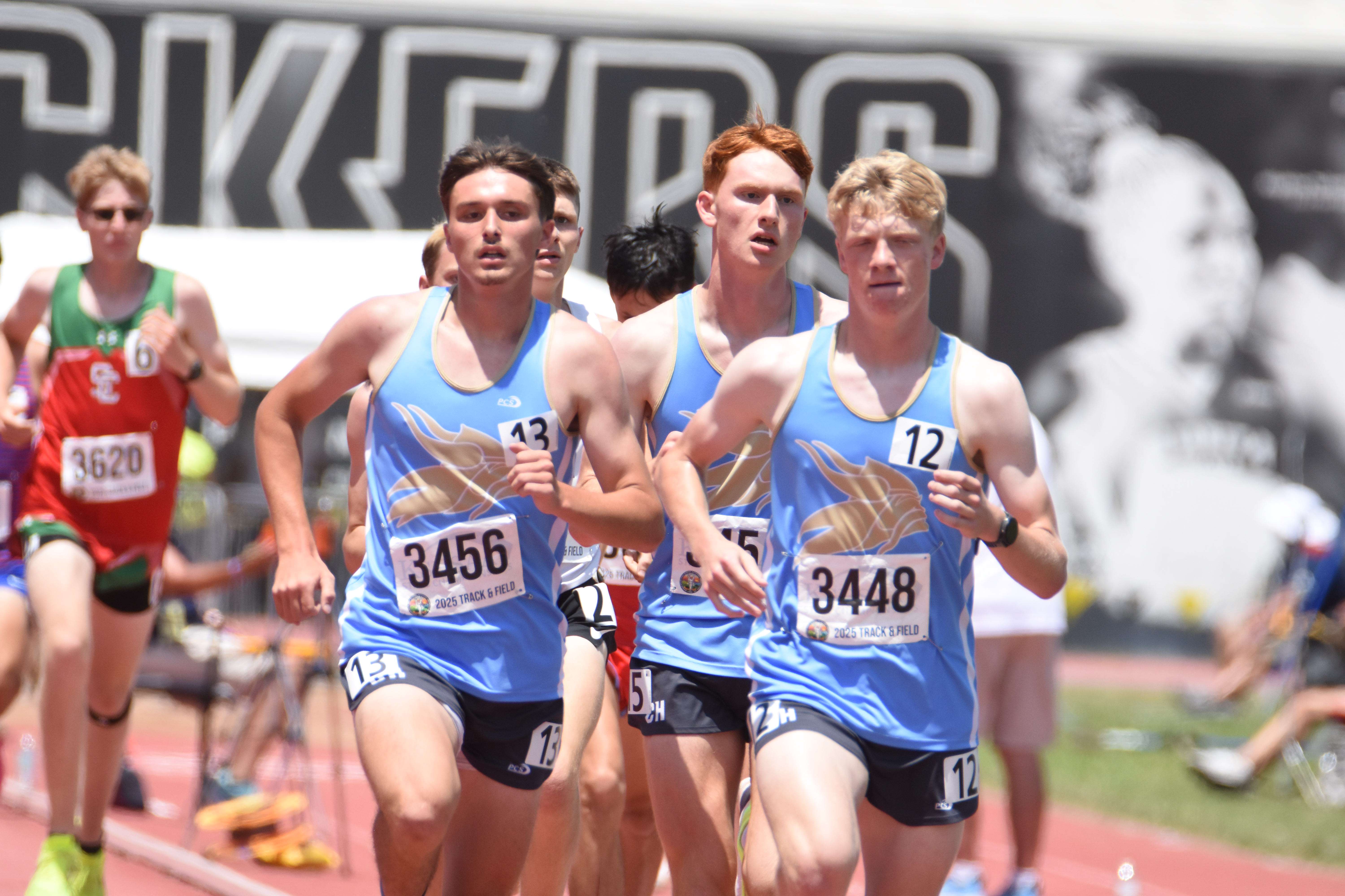 Central Heights' runners Connor Burkdoll, Cody Hammond, and Owen Miller went 1-2-3 in the 2A 3200m at state. The group was joined by Christian McCord for the fastest 4x800m relay run by a 2A program in state history. (photo by Mike Courson)