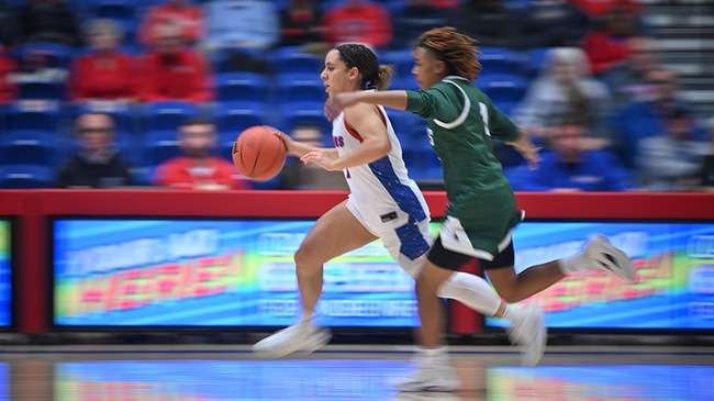 Whitney Brown and the No. 18 Blue Dragon women's basketball team takes on the No. 8 Butler Grizzlies at 5:30 p.m. Monday at the Sports Arena. (Andrew Carpenter/Digital Fox Photography)