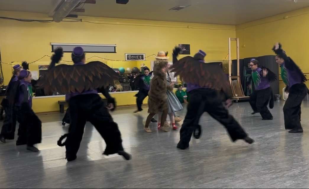The flying monkey's rehearse their dance routine in the Dance Arts studio ahead of the production of the Wizard of Oz/ Photo courtesy of Marla Heeler