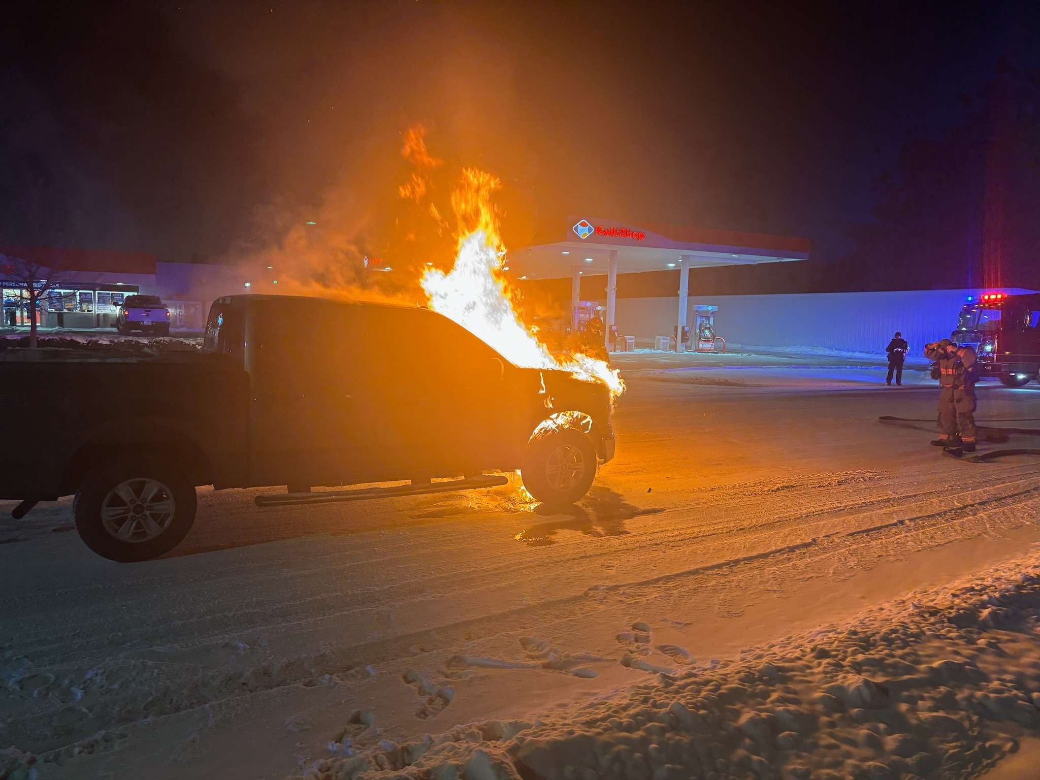 Great Bend Fire and EMS crews responded to a vehicle fire in the 2300 block of Main Street during the early hours of Jan. 26. (photo by Great Bend Fire and EMS)