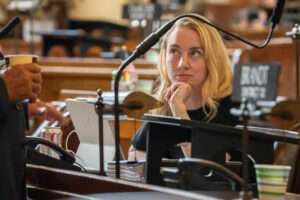 State Sen. Megan Hunt of Omaha. Aug. 8, 2024. (Zach Wendling/Nebraska Examiner)