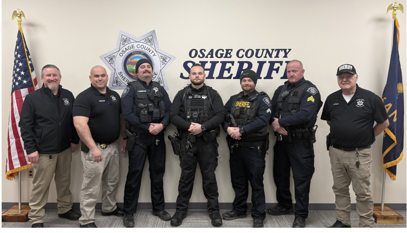 Pictured from left: Sheriff Wells, Undersheriff Brenner, Deputy Moran, K9 Deputy Cason, Corporal Hartpence, Sergeant Knapp, and Lt. Nech