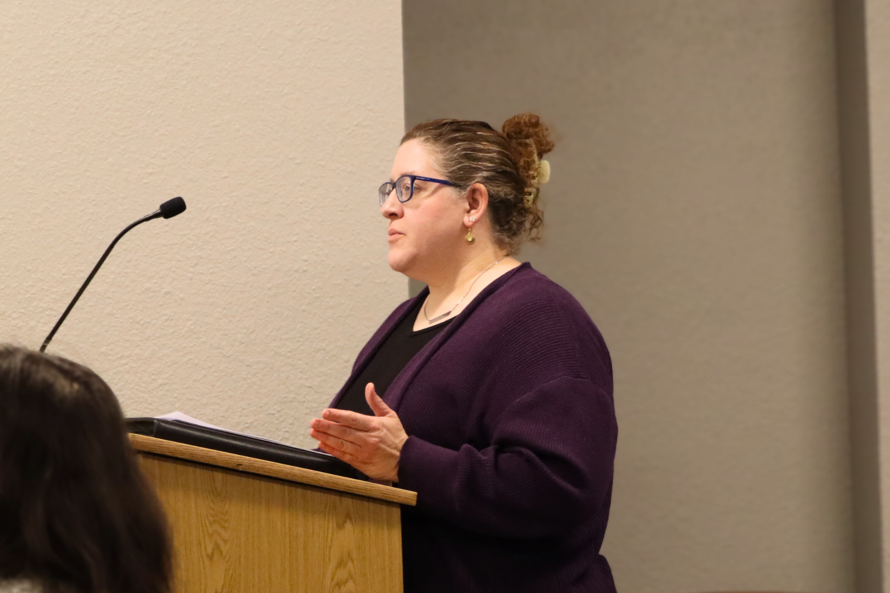 Barton County Solid Waste Director Jennifer Hamby addresses the Commission regarding landfill  operations and equipment.