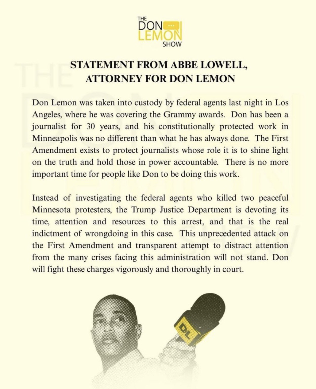 Statement from Lemon's attorney on the arrest