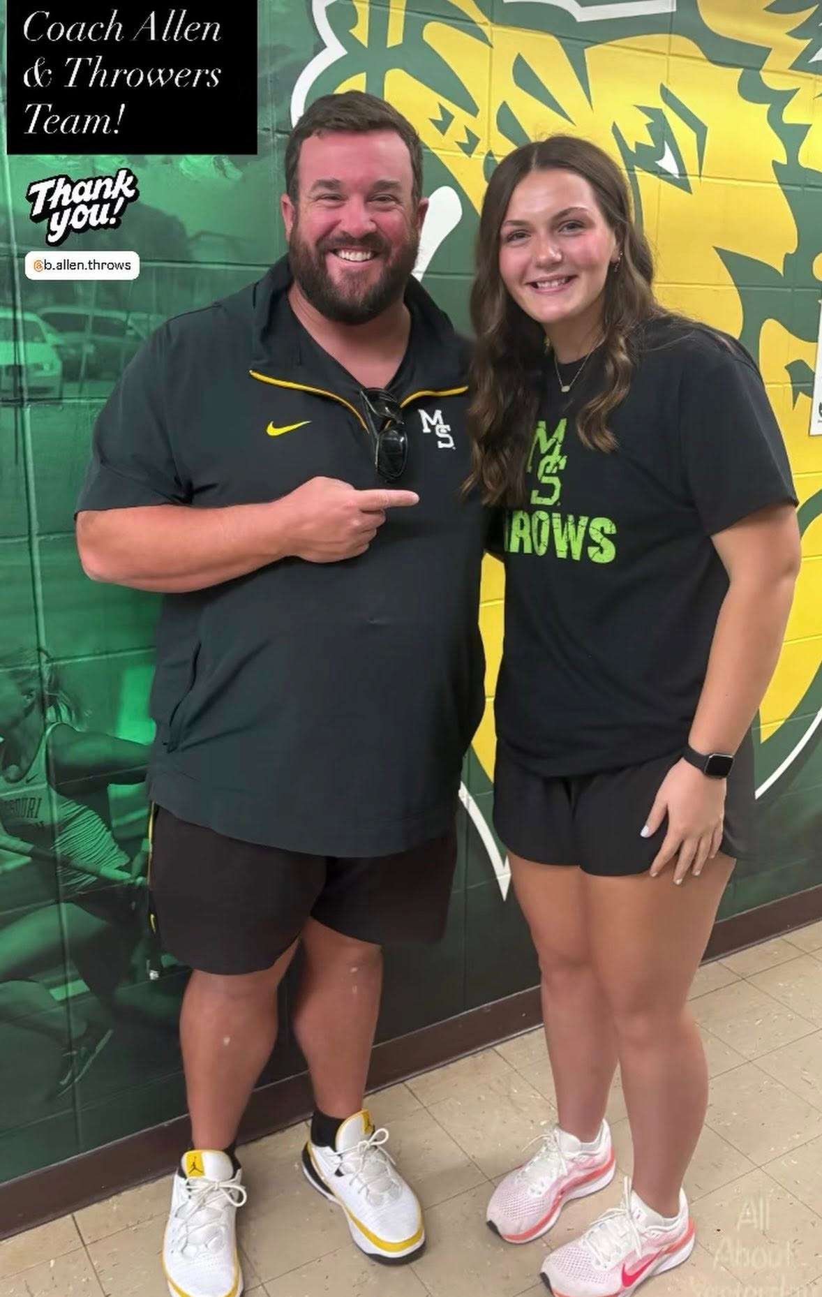 Brooklynn Johnson and Coach Brian Allen during her official visit to Missouri Southern/ Photo by Lauren Mead courtesy of East Buchanan Track and Field Facebook