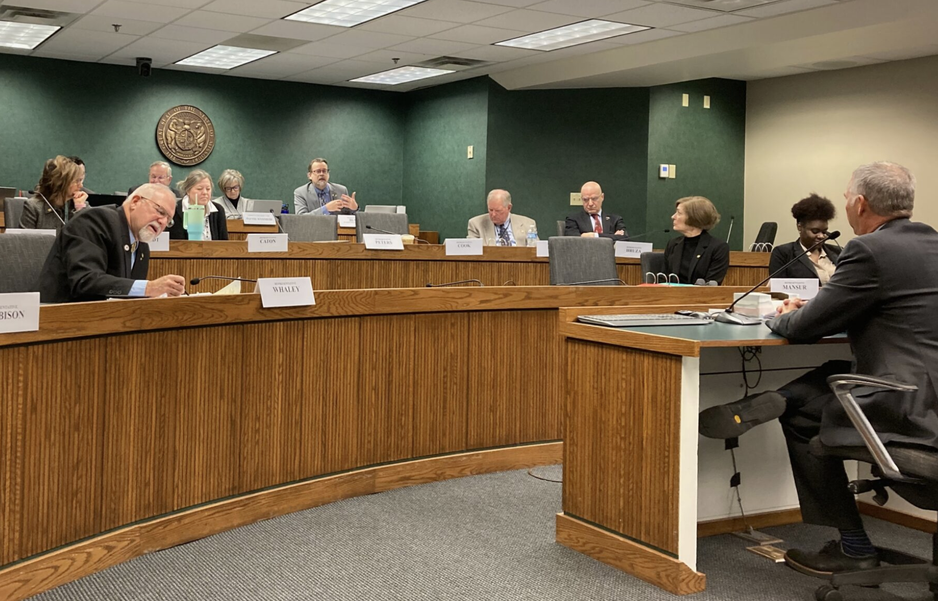  Members of the House Health and Mental Health Committee hear testimony from Shannon Cooper on behalf of America's Health Care Plans on Jan. 22 (Steph Quinn/Missouri Independent).