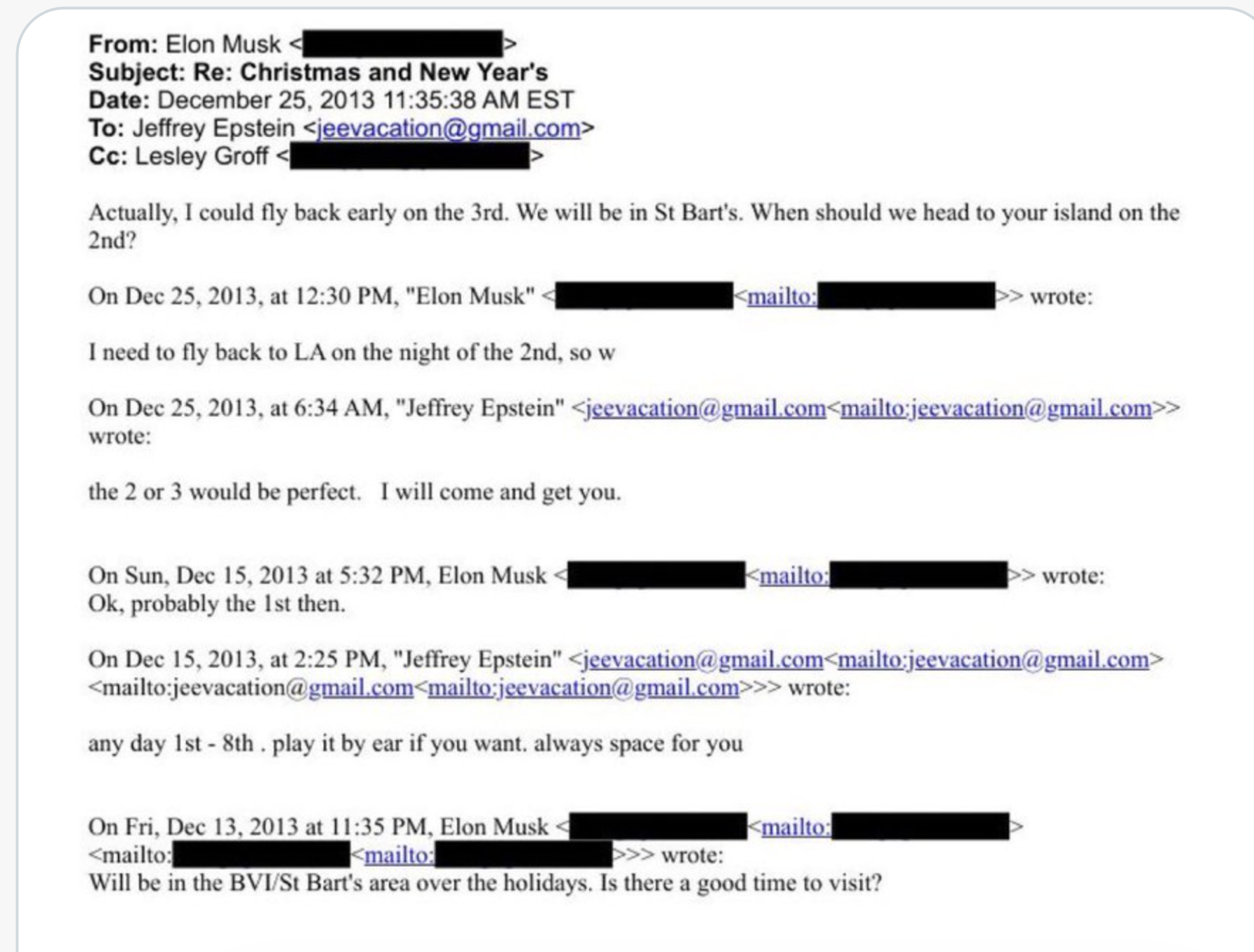 Email exchange from Elon Musk in the files released Friday