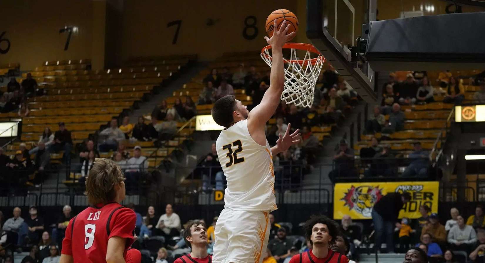 Fort Hays State forward Elis Lawson goes in for a layup on the second half of their NCAA college basketball game against Central Missouri on Saturday, January 31, 2026 in Hays, Kan. (FHSU Athletics photo/Gillian Lynch)