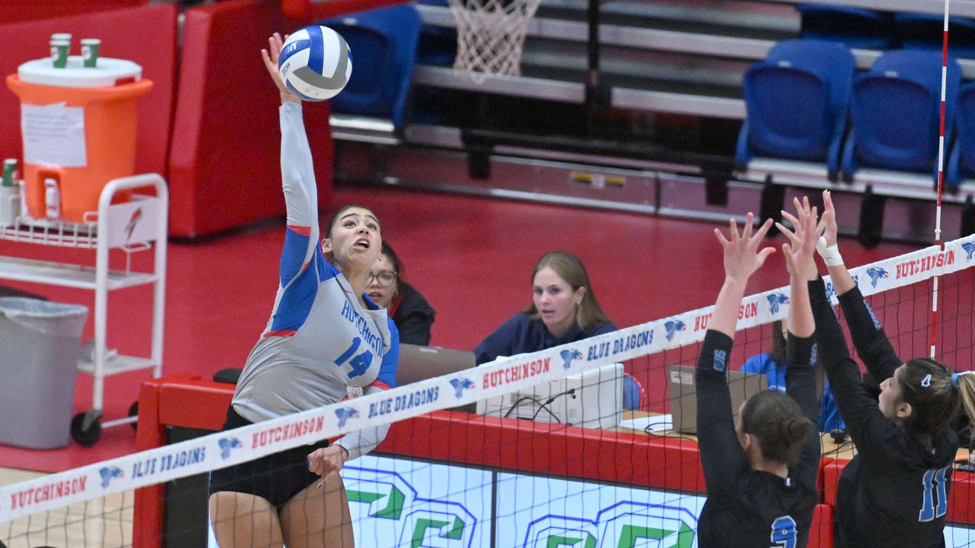 Giovanna Monteiro had 20 kills in the No. 20 Blue Dragons' four-set loss to No. 18 Barton on Wednesday at the Sports Arena. (Andrew Carpenter/Digital Fox Photography)