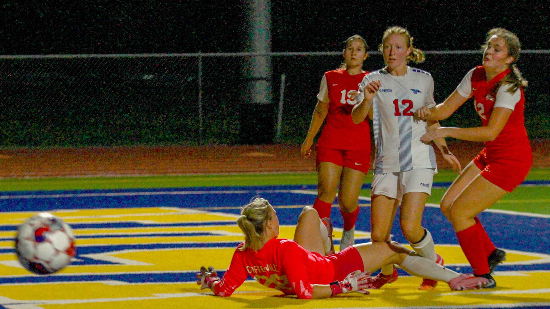 Isabell Van Fleet scored two goals to extend her goal scoring streak to four consecutive games in the Blue Dragons' 5-0 KJCCC win over Coffeyville on Wednesday at Don Michael Field. (Alyssa Englert/Blue Dragon Sports Information)