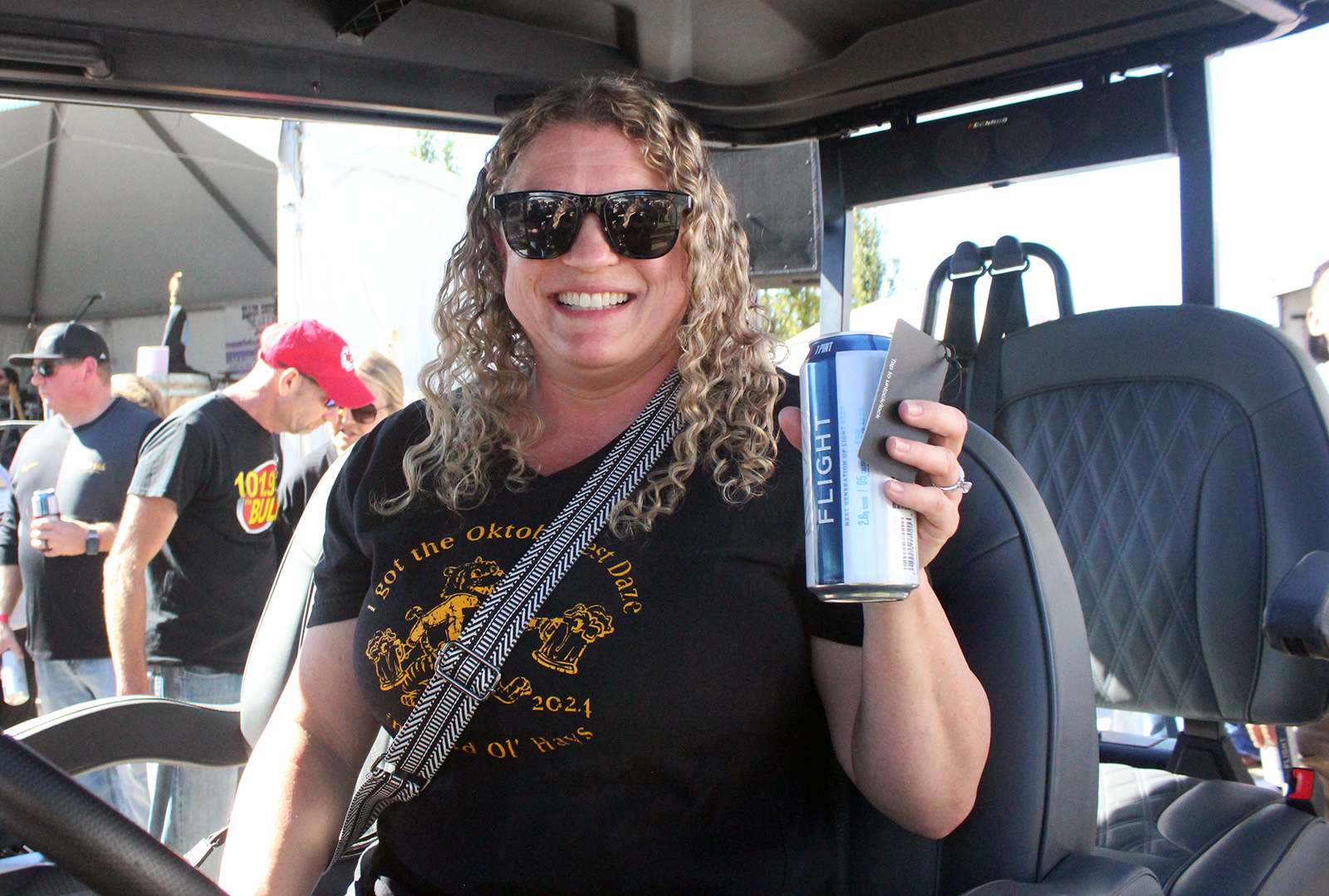 Crista Stuart in the&nbsp;Yuengling Flight Golf Cart. Photos by Cristina Janney/Hays Post