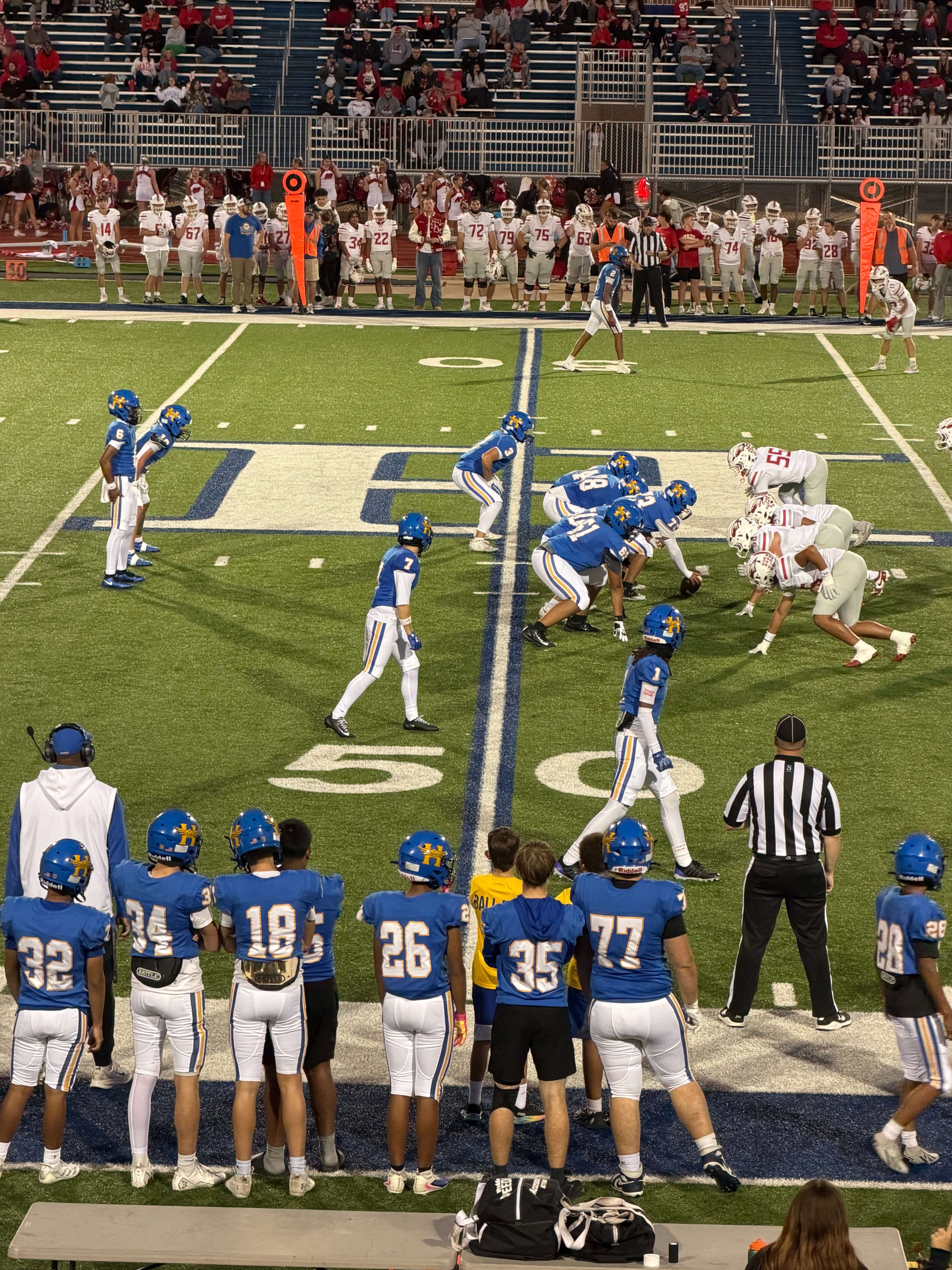 Salthawks drive the ball against the Maize Eagles on Friday night at Gowans Stadium. (Photo - Julie Flickinger)