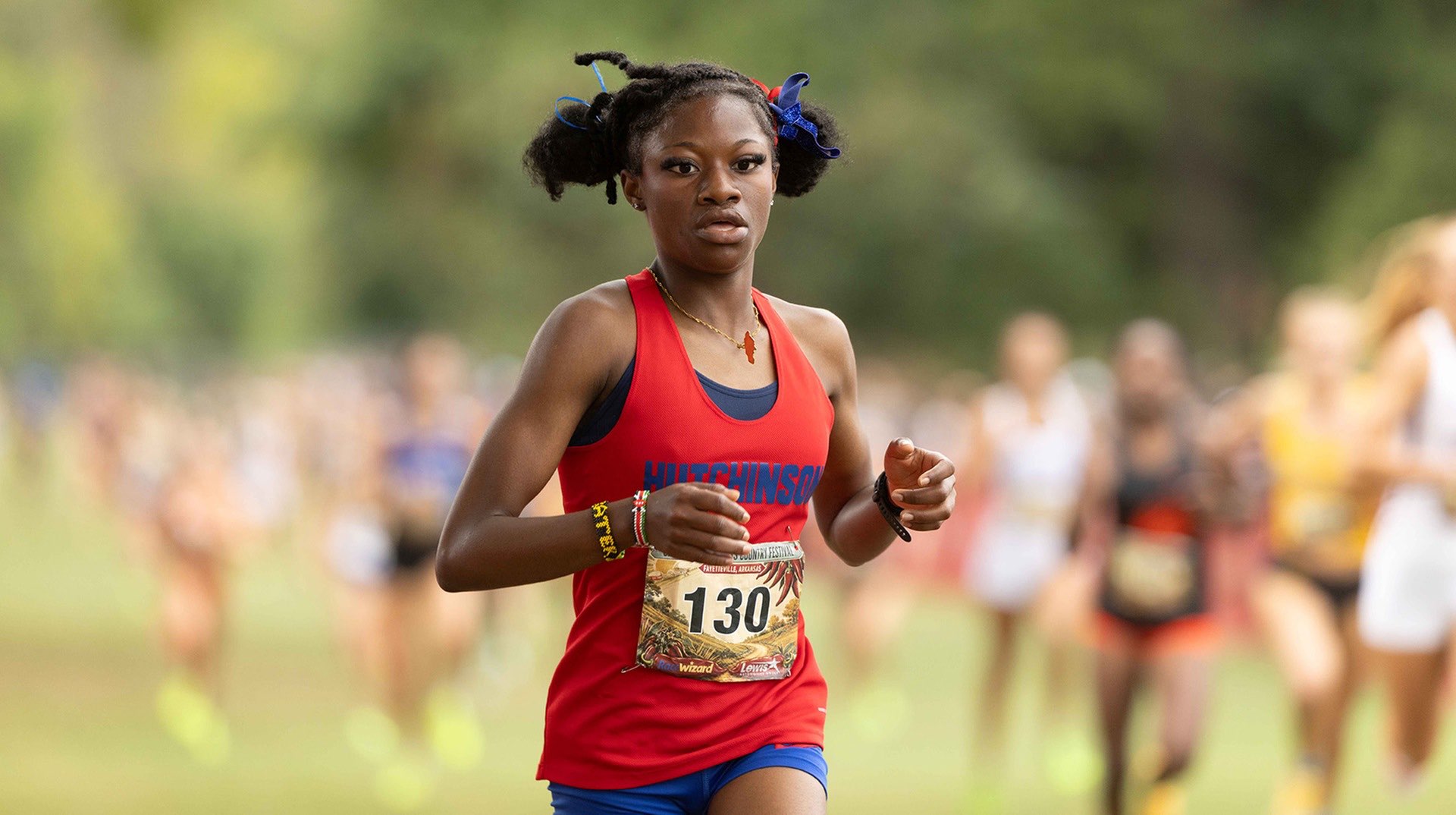 Sophomore Ashara Frater runs the third-fastest 5K time in Blue Dragon Women's Cross Country history on Saturday in a 35th-place finish at the Chile Pepper Festival in Fayetteville, AR. (Photo courtesy Ed Bailey)