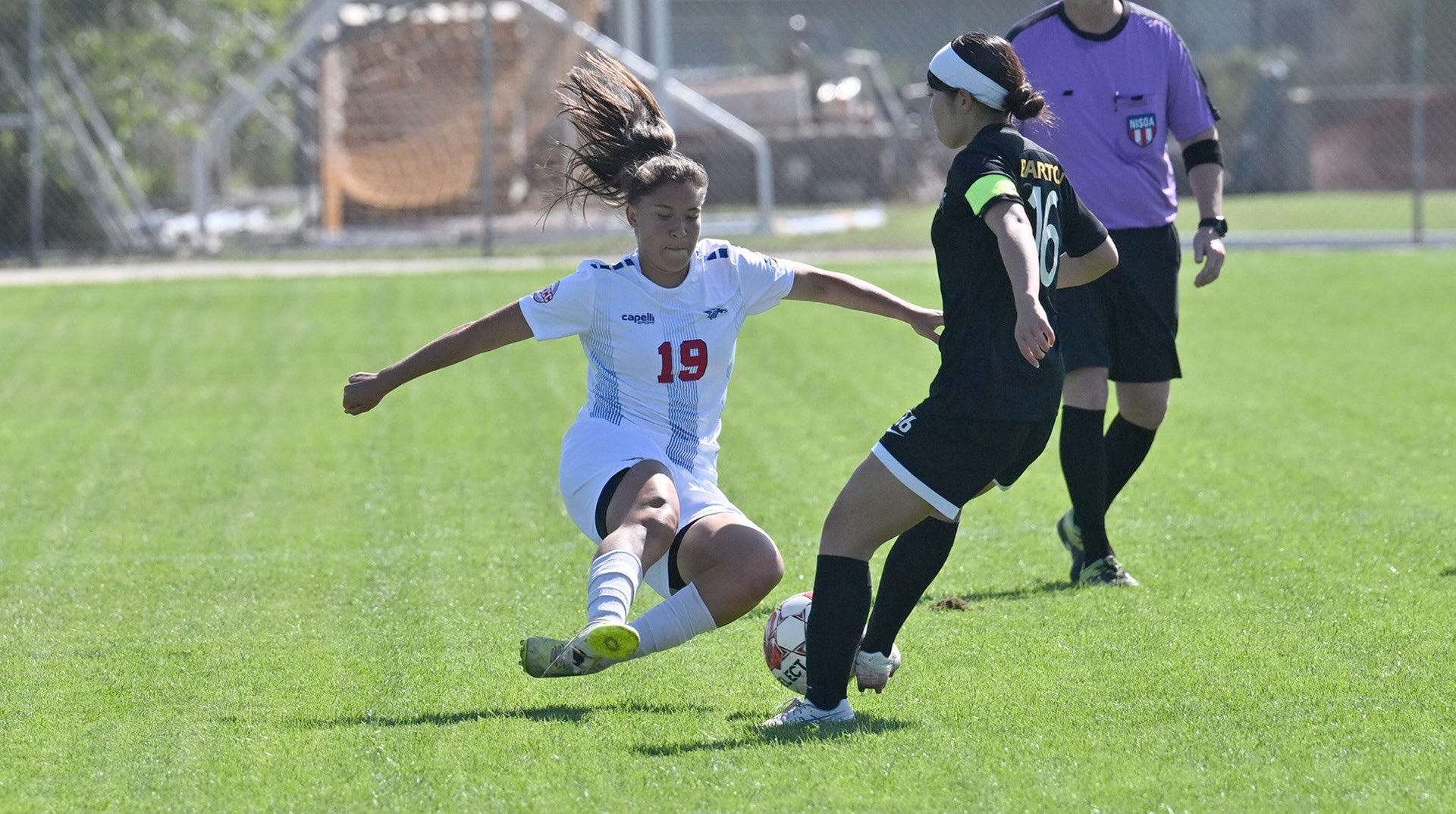 Blue Dragon freshman Ariadna Zwenger has a goal and assist to help Hutchinson rally for a 5-3 KJCCC victory over the Barton Cougars on Saturday at the Salthawk Soccer Complex. (Andrew Carpenter/Digital Fox Photography)
